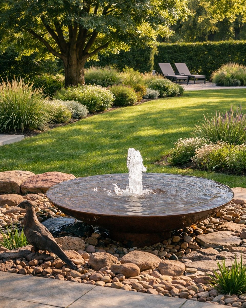 Cortenstahl Wasserschale 120 mit Fontäne Edelrost Springbrunnen Komplettset