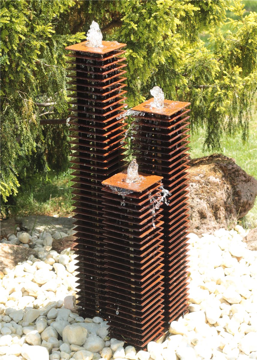 Cortenstahl Lamellen Säulen Trio 100/15 Edelrost Gartenbrunnen Springbrunnen