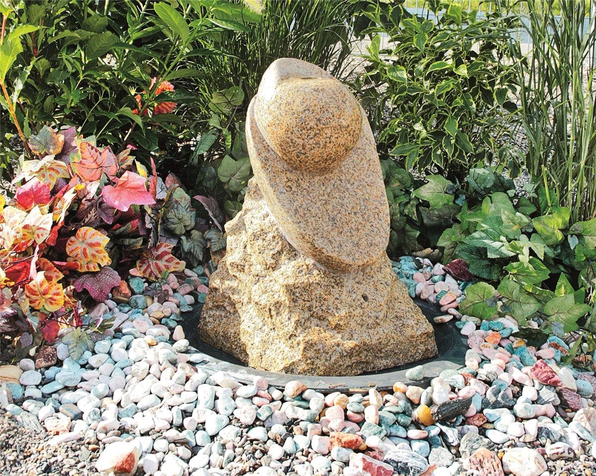 Quellstein Skulptur Koru 60cm Granit gelb Gartenbrunnen Springbrunnen Komplettset