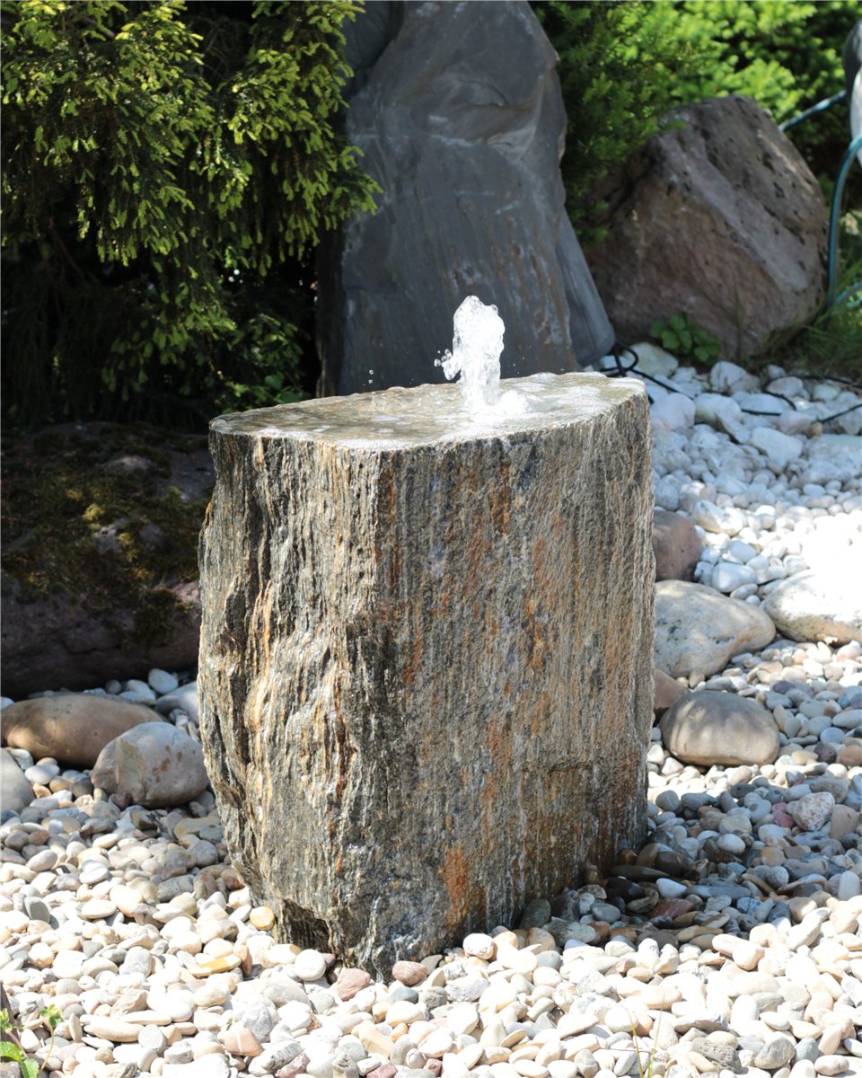 Quellstein Gneis 62cm mit Quellschale Naturstein Gartenbrunnen Springbrunnen Komplettset