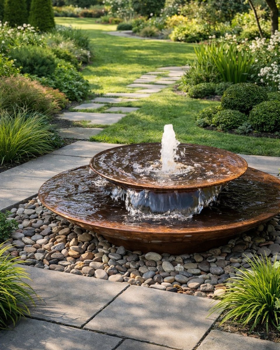 Wasserschalen Kaskade Duo Ø100cm mit Fontäne Cortenstahl Springbrunnen Komplettset