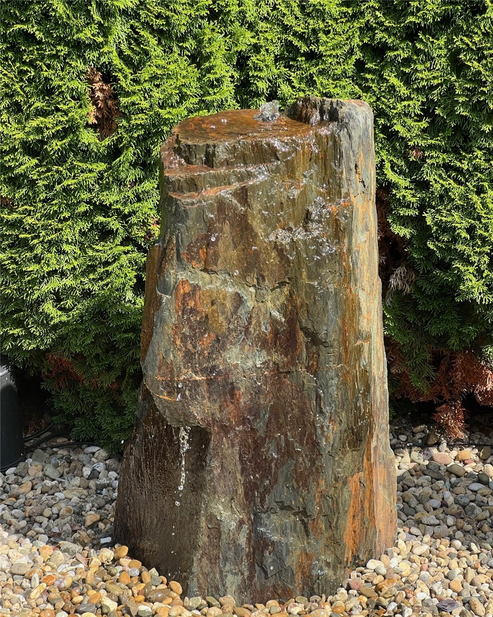 Quellstein Monolith Schiefer 115cm mit Felsvorsprung Gartenbrunnen Springbrunnen