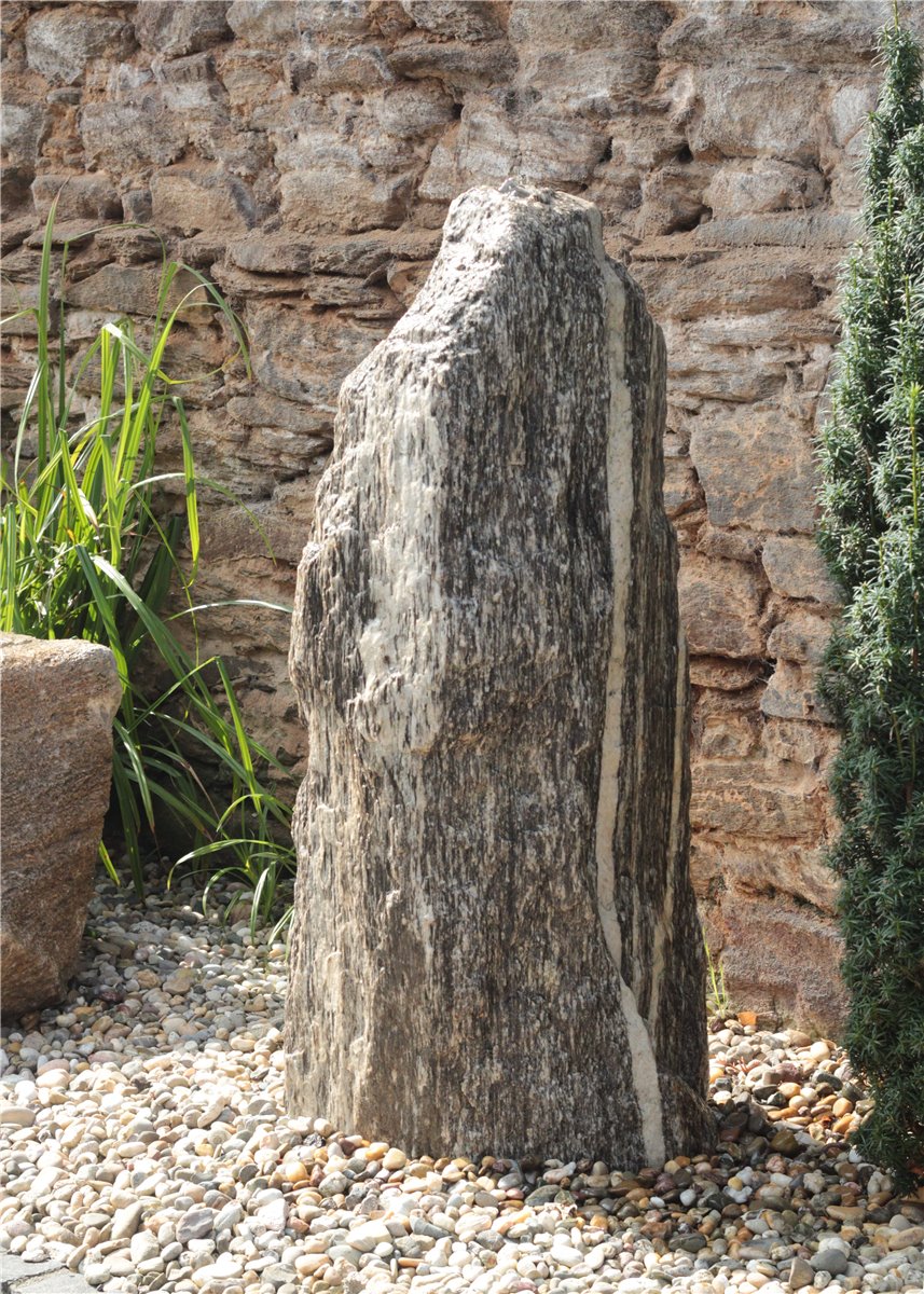 Quellstein Monolith Gneis 140cm Springbrunnen Gartenbrunnen Komplettset