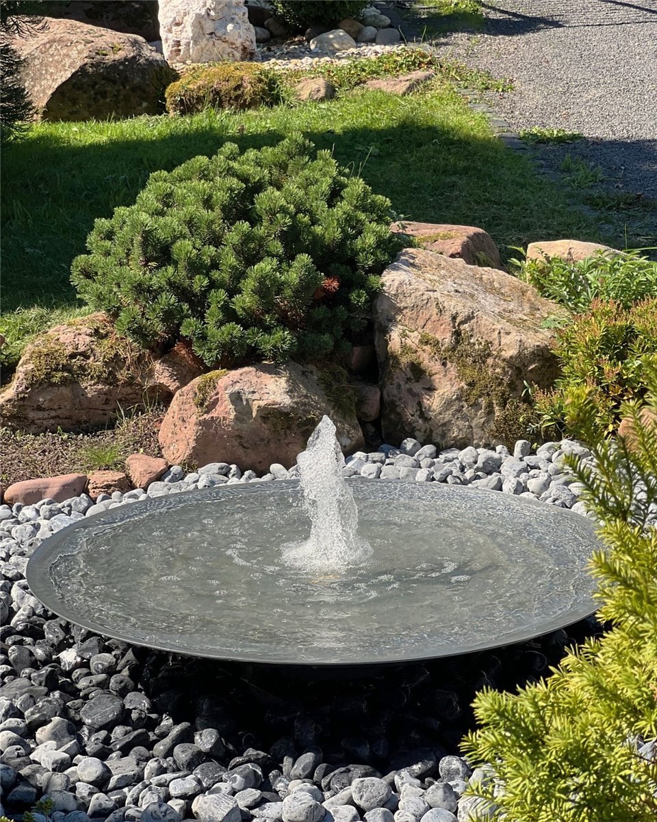 Wasserschale 120 mit Fontäne anthrazit grau Stahlbrunnen Springbrunnen Komplettset