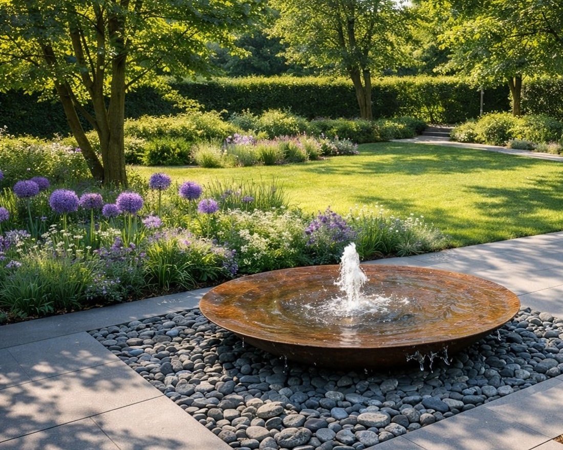 Cortenstahl Wasserschale 150 mit Fontäne Edelrost Springbrunnen Komplettset