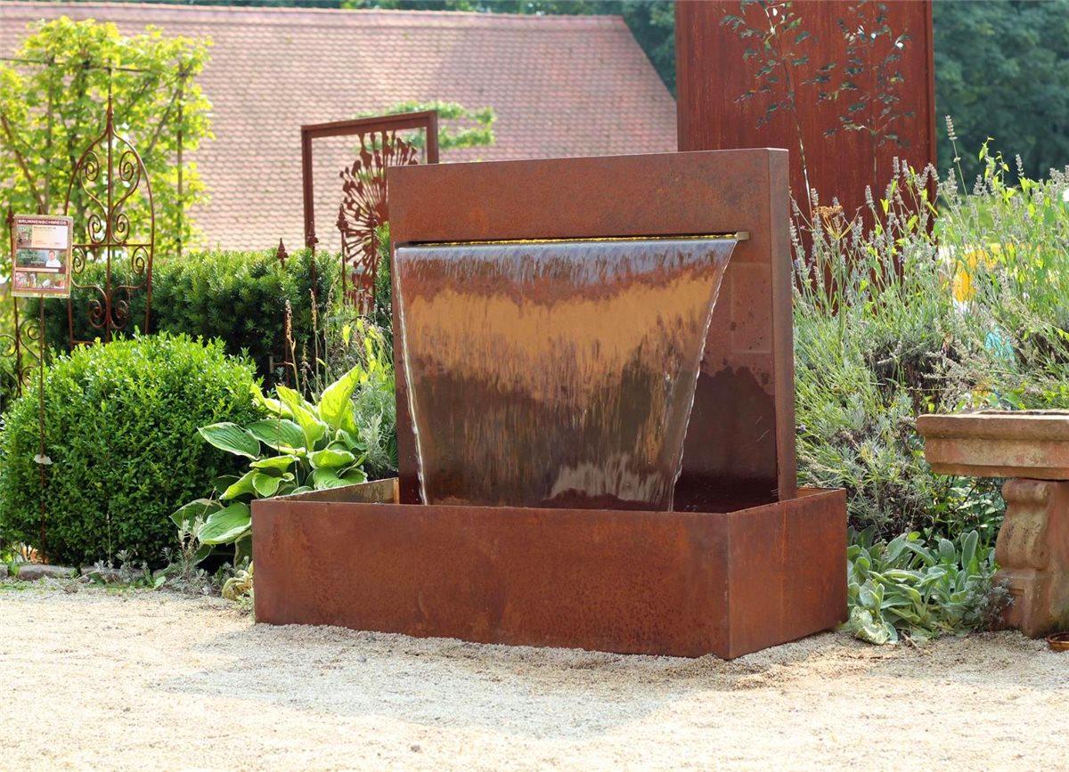 Wasserspiel Cortenstahl Wasserfall L 90 cm Gartenbrunnen Edelrost Design