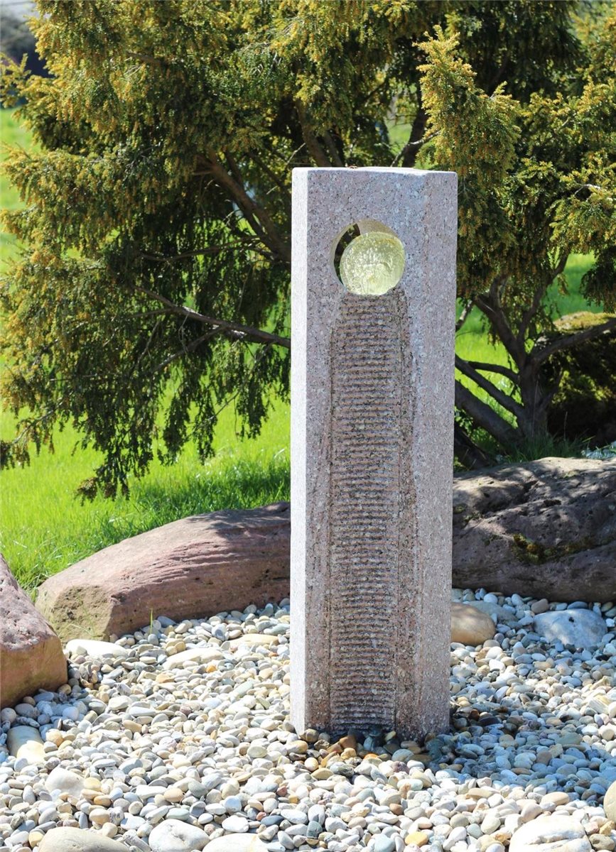 Wasserspiel SET Quellstein Joy 120cm Granit Gartenbrunnen mit dreh. Glaskugel