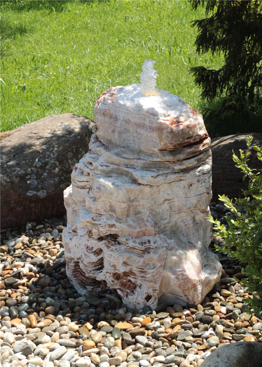 Quellstein Monolith Onyx Marmor 70cm Gartenbrunnen Springbrunnen Komplettset