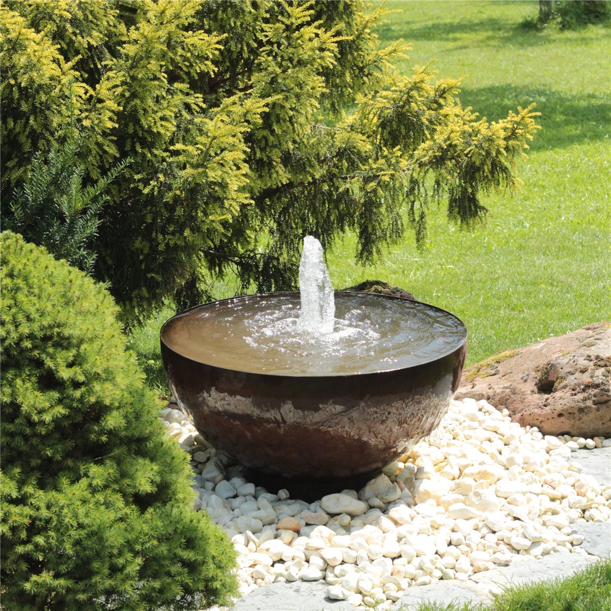 Cortenstahl Wasserschale Bowl 80 mit Fontäne Edelrost Gartenbrunnen Springbrunnen Komplettset