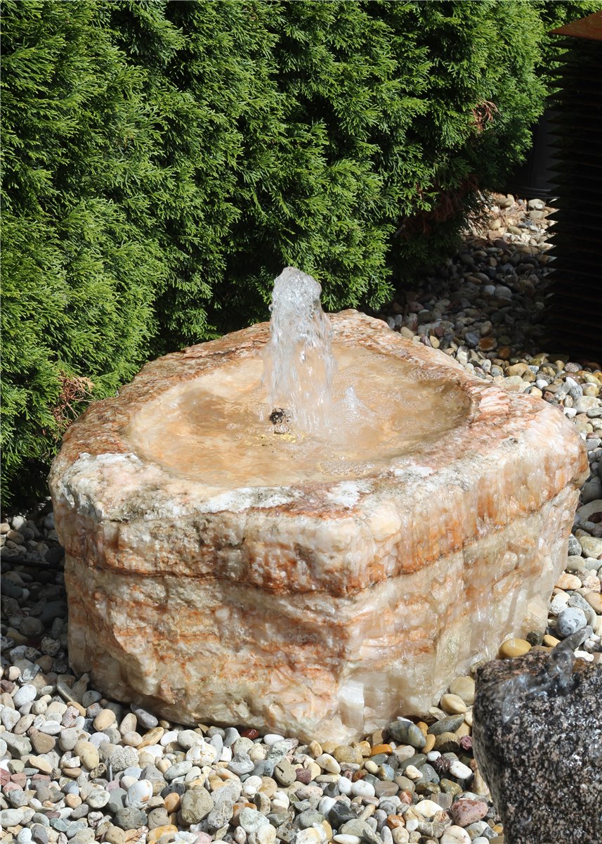 Quellstein Onyx Marmor mit Quellschale L72cm Naturstein Gartenbrunnen Springbrunnen Komplettset