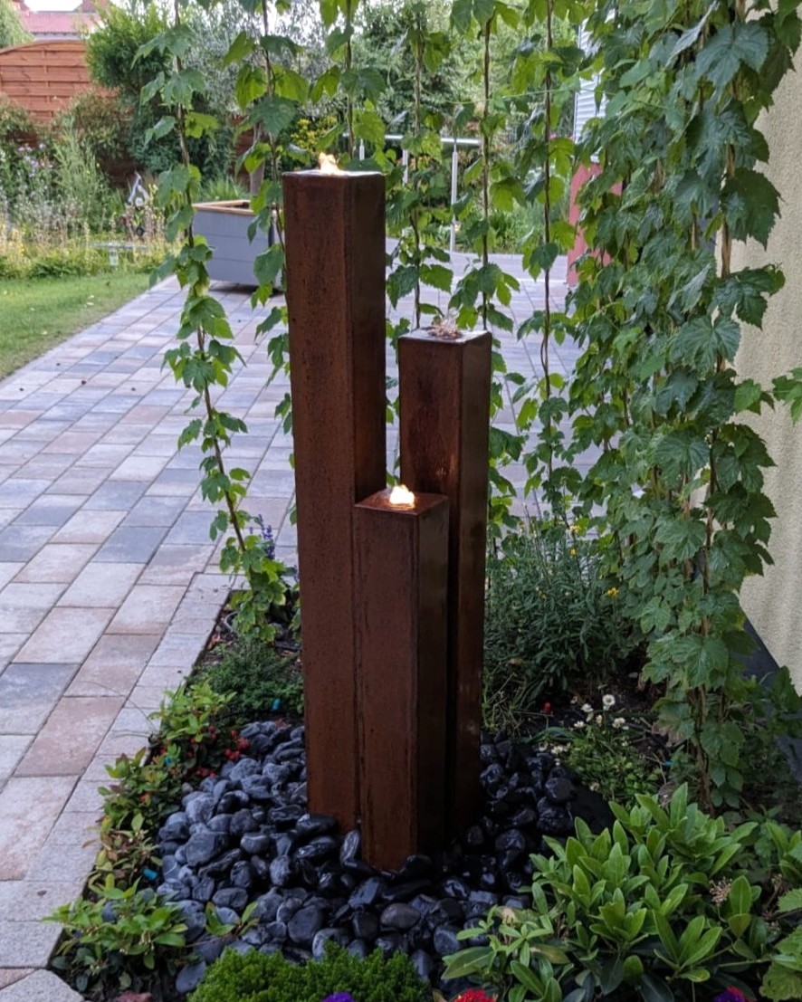 Cortenstahl Säulen Trio 100/10 Edelrost Gartenbrunnen Springbrunnen Komplettset