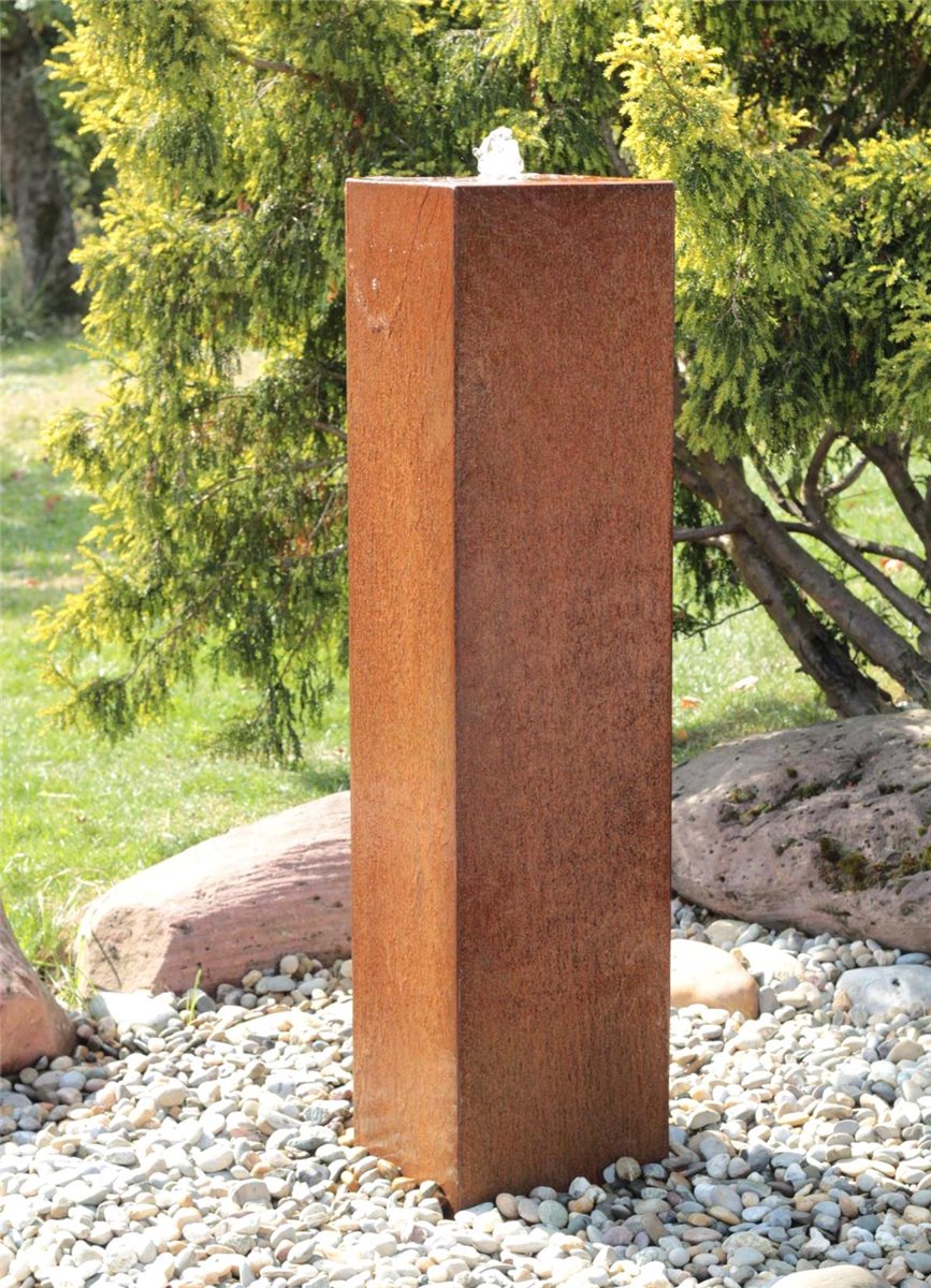 Cortenstahl Säule 125cm Edelrost Gartenbrunnen Springbrunnen Komplettset