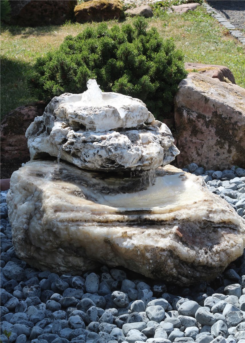 Quellstein Bachlauf Onyx Marmor L110cm mit Quellschalen Gartenbrunnen Springbrunnen