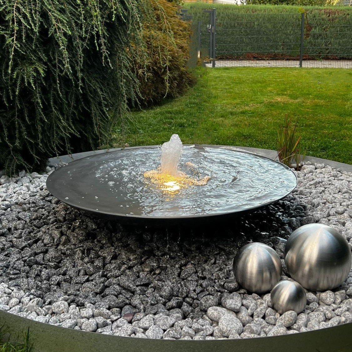 Wasserschale 100 mit Fontäne anthrazit grau Gartenbrunnen Springbrunnen Komplettset