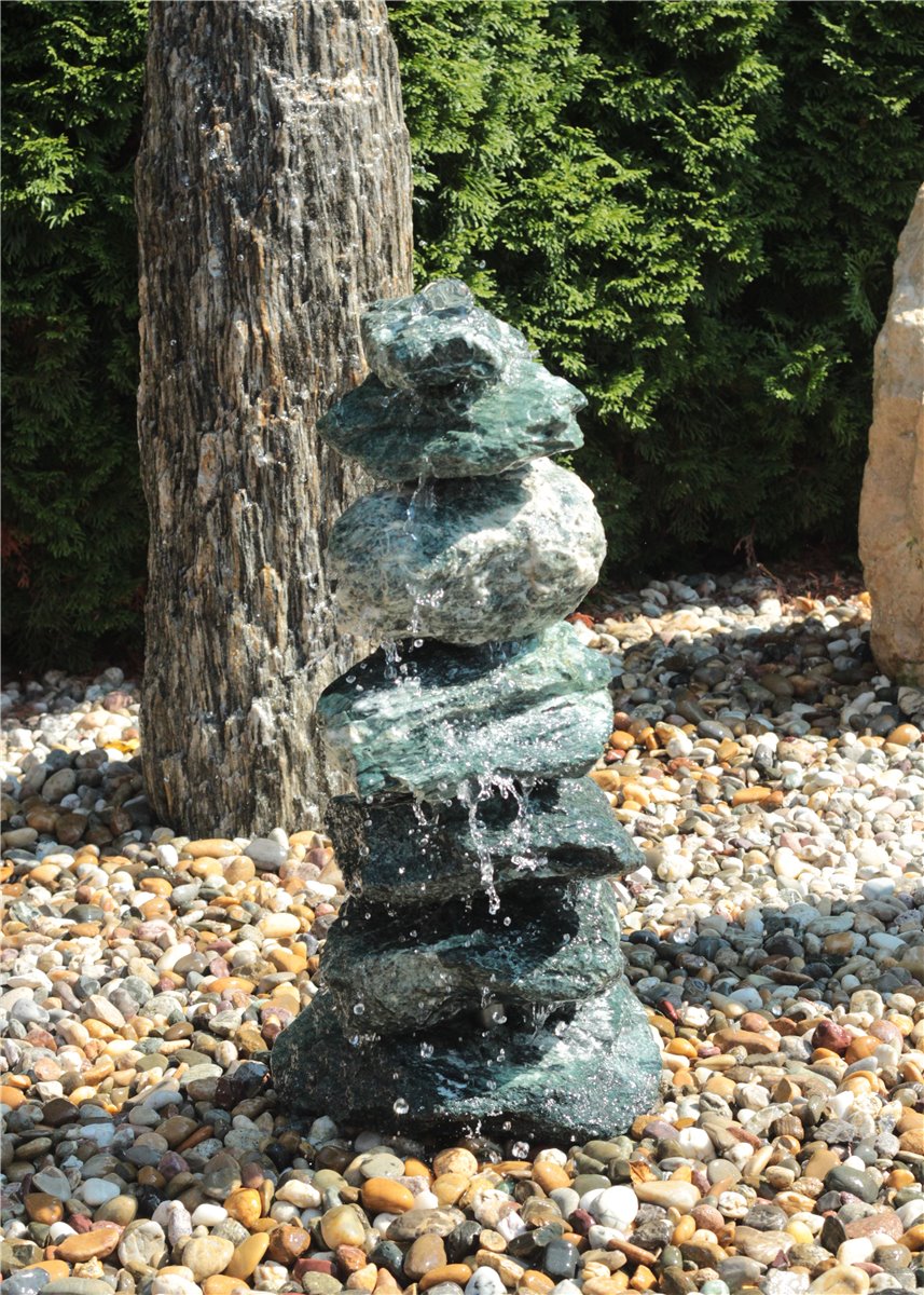 Quellstein Kaskaden 66cm Marmor Steinturm Gartenbrunnen Springbrunnen Komplettset
