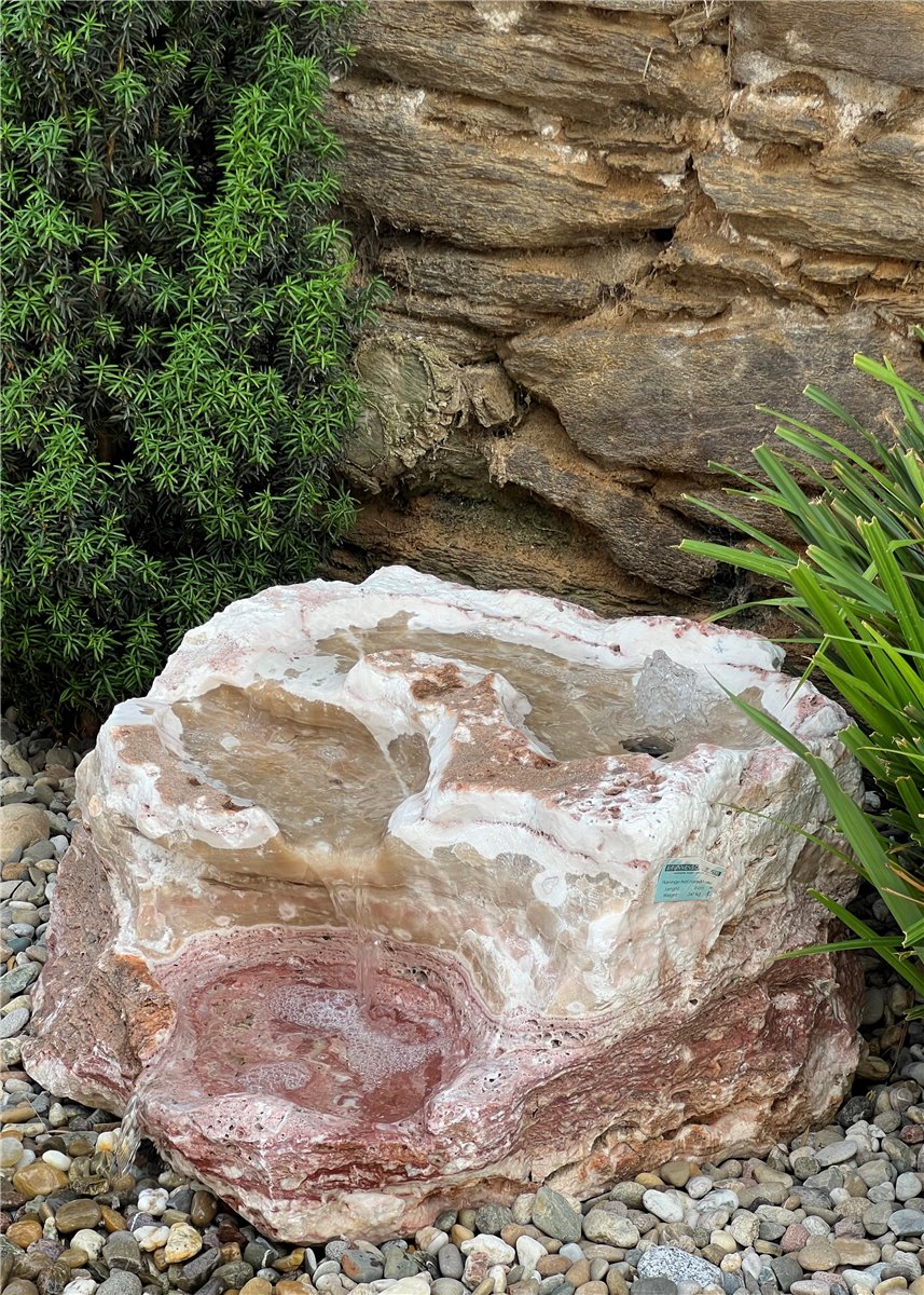 Quellstein Bachlauf Onyx Marmor Flamingo L75cm Gartenbrunnen Springbrunnen Komplettset