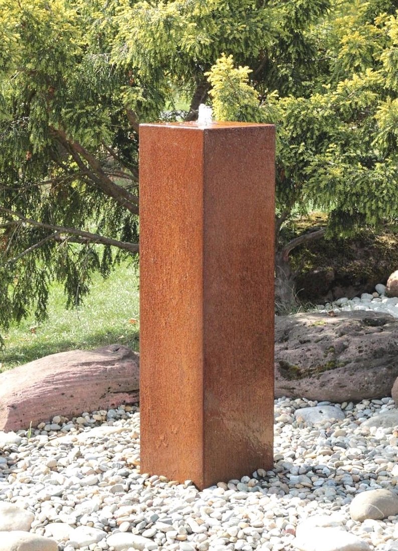 Cortenstahl Säule 100cm Edelrost Gartenbrunnen Springbrunnen Komplettset