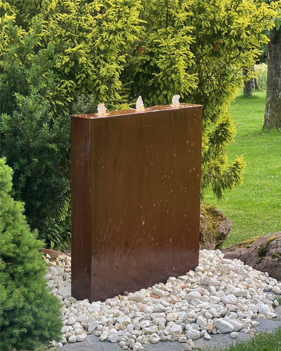 Cortenstahl Wasserwand 100cm Edelrost Gartenbrunnen Springbrunnen Komplettset