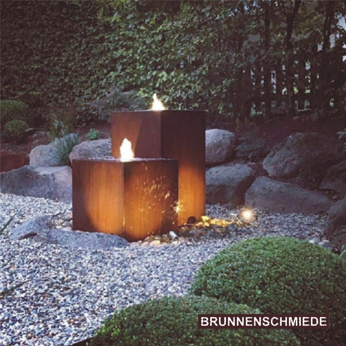 Cortenstahl Duo 60/100cm Würfel und Quader Edelrost Gartenbrunnen Komplettset