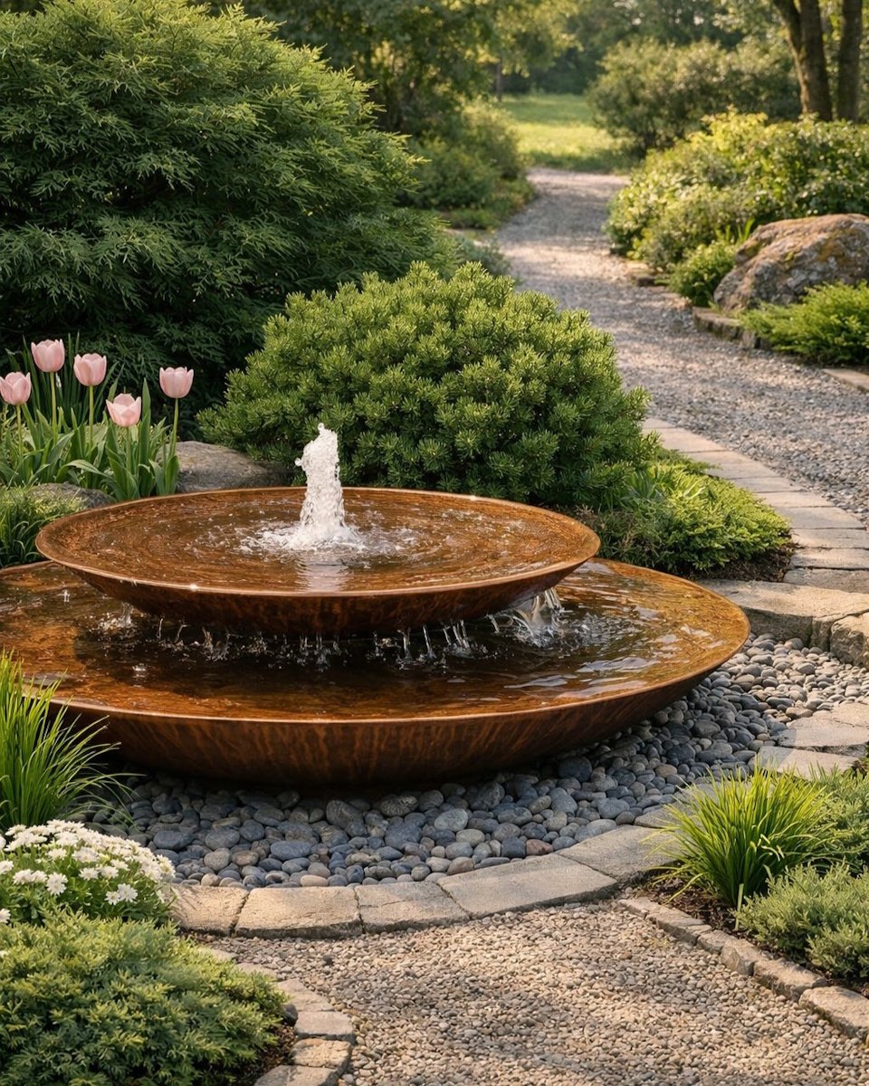 Wasserschalen Kaskade Duo Ø150cm mit Fontäne Cortenstahl Springbrunnen Komplettset