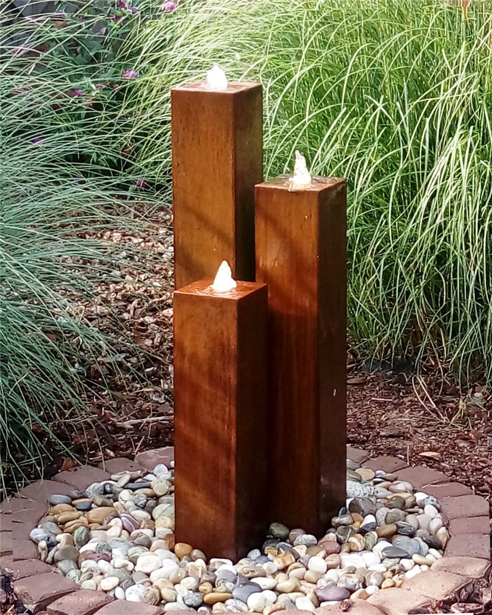 Cortenstahl Säulen Trio 100/15 Edelrost Gartenbrunnen Springbrunnen Komplettset
