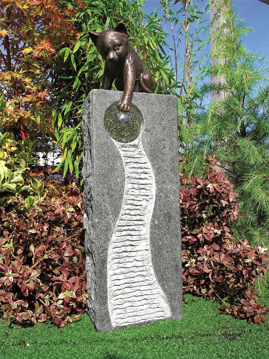 NUR ABHOLUNG! Gartenbrunnen Granit Säule 70cm Granitbrunnen Komplettset mit Glaskugel (ohne Katze)