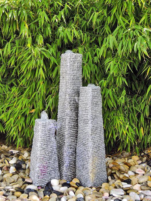 Quellstein Säulen Trio Canyu 80cm Granit Gartenbrunnen Granitbrunnen